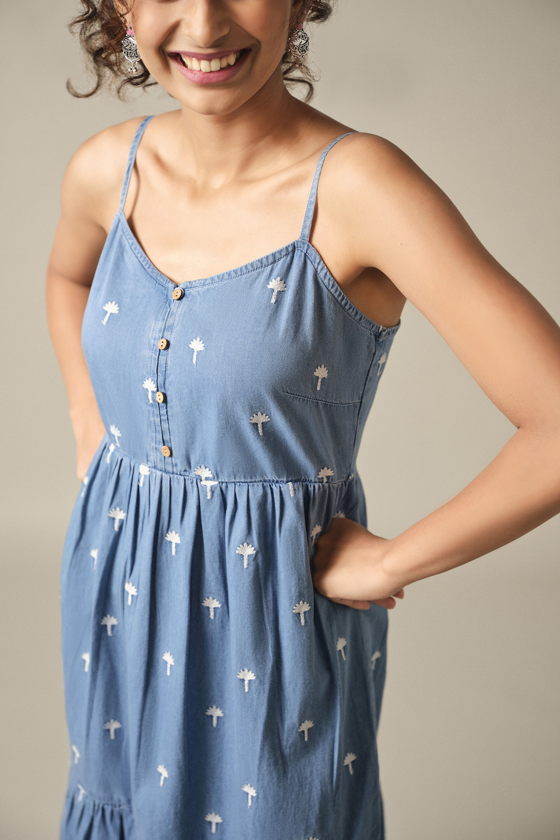 Embroidered Denim Dress in Indigo, Indigo, image 5